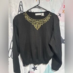 Vintage Liz Claiborne Black Top with Gold Detailing